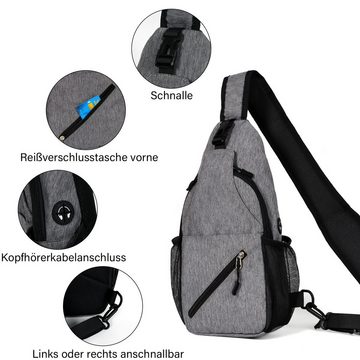 TAN.TOMI Bauchtasche Brusttasche mit USB-Ladeanschluss Anti-Diebstahl Sling Bag Herren, Klein Umhängetasche Outdoor Wasserdicht Lässig Leicht für Arbeit Reise