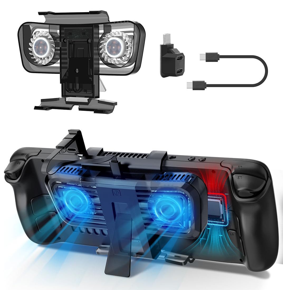 AURIVION Heizkörper Steam Deck-Lüfter, Dual-Lüfter für Rog Ally, Nintendo Switch, Switch OLED oder Steam Deck mit Kabel