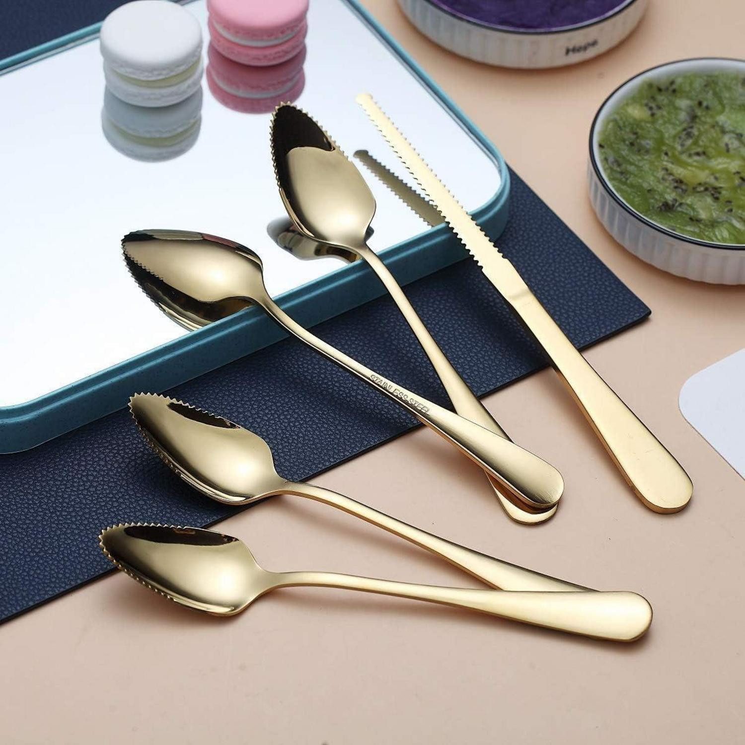 LuxusKollektion Kochbesteck-Set Grapefruit Löffel Gold Edelstahl 5er Set Messer Titan 4. Gold
