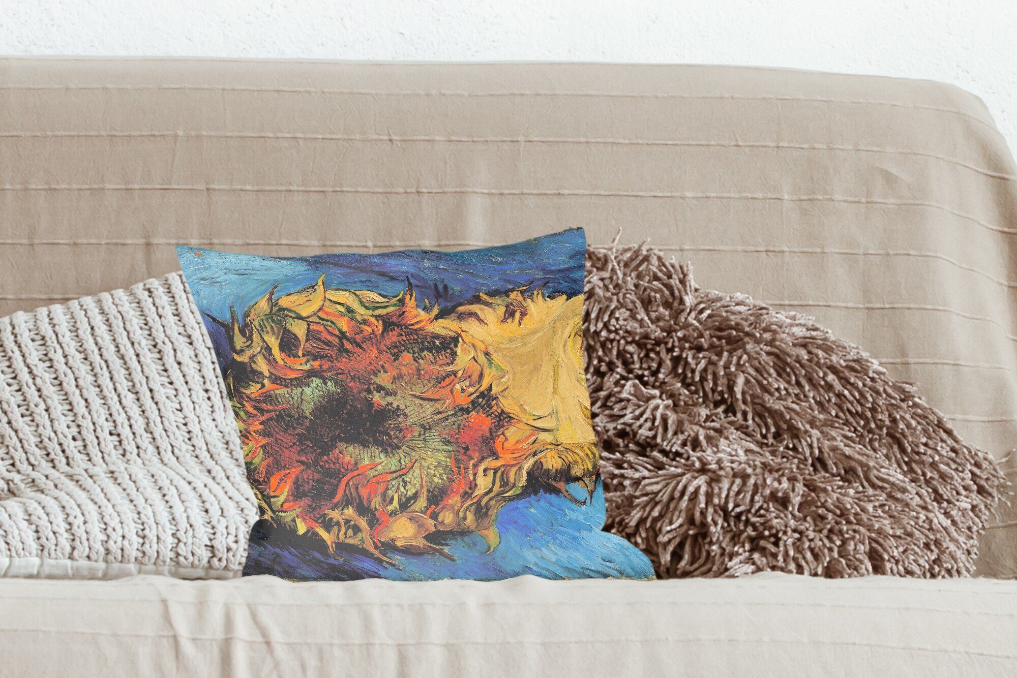 Sonnenblumen mit Schlafzimmer, Wohzimmer, Dekokissen für - Zierkissen Füllung Gogh, Vincent Sofakissen van Deko, MuchoWow