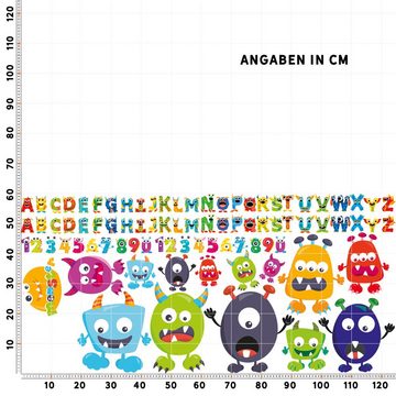 Sunnywall Wandtattoo Monster Wandtattoo XXL Set verschiedene Motive Kinderzimmer Aufkleber bunt Wanddeko ABC Zahlen Alphabet, selbstklebend