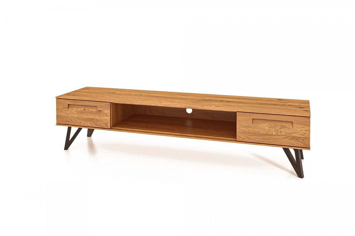 Natur24 Lowboard TV-Board Rolo Wildeiche 182x45x42 Metallbeine 2 Schubladen 1 Fach