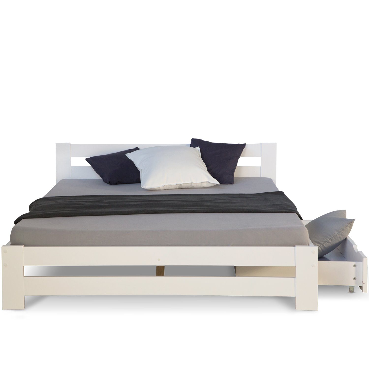 Homestyle4u Holzbett 140x200 Doppelbett Weiß Kiefer günstig online kaufen