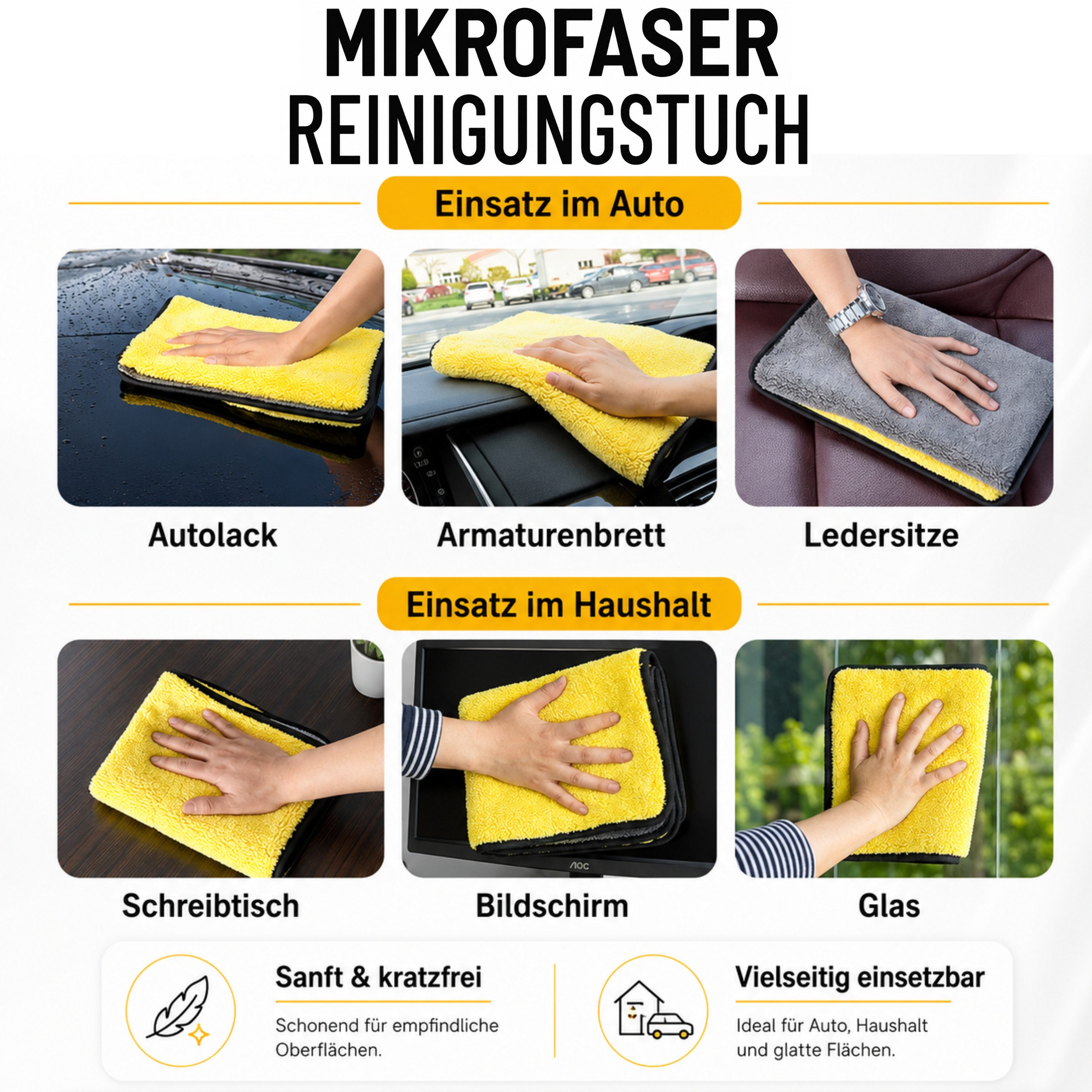 StellarLuma Mikrofasertuch Auto XXL extra saugstark 60x160 cm Reinigungstuch KFZ Mikrofasertuch (Universell & vielseitig einsetzbar, Großes XXL Mikrofasertuch f – Bild 5 von 5