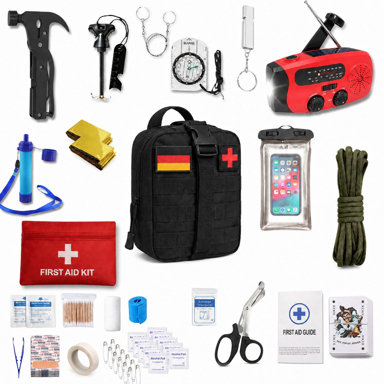 ELANOX Erste-Hilfe-Set ELANOX Survival mit Kurbelradio und Erste-Hilfe-Set Werkzeug