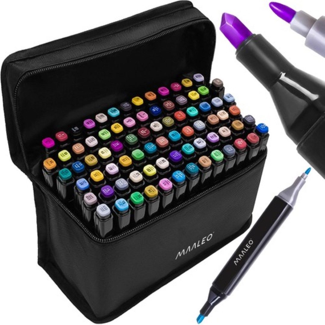 MAALEO Filzstift Permanent Marker Filzstifte Marker Malstifte, (Langlebige Farben für kraftvolles Malen, 80-tlg., 80-teilige Textmarker Set für Präzises Zeichnen), Intensive Farben, langlebige Alkoholtinte, doppelseitige Spitzen