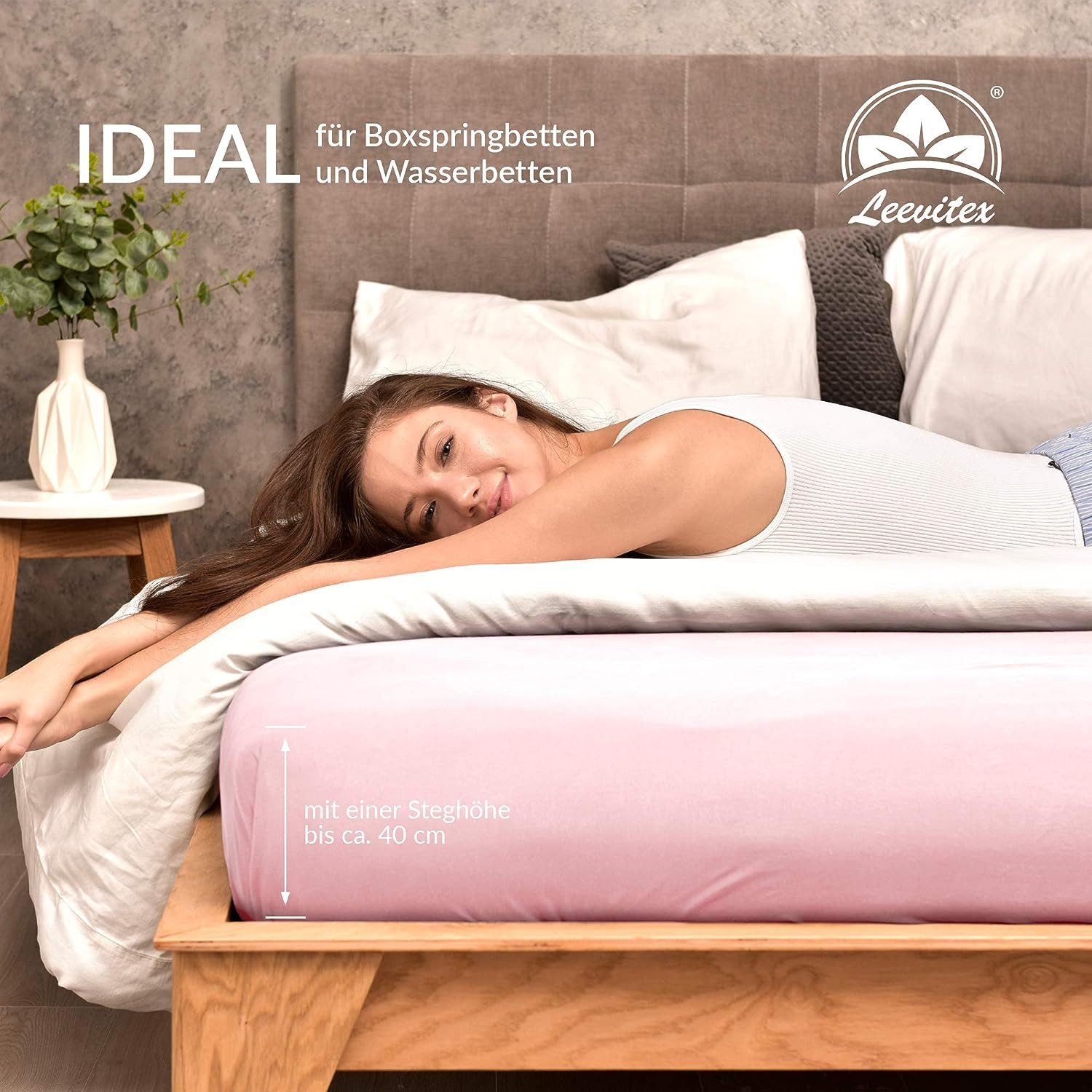 leevitex® Spannbettlaken 180x200 cm - 200x220 cm, Stoffgewicht 170 g/m², 40 cm Steghöhe, Jersey, Gummizug: rundum, (1 Stück), verschiedene Farben, OEKO-TEX® STANDARD 100 zertifiziert