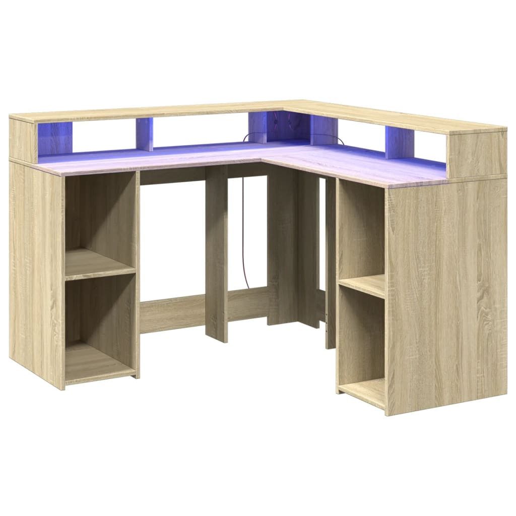 vidaXL Schreibtisch LED-Schreibtisch Sonoma-Eiche 130x130x91 cm günstig online kaufen