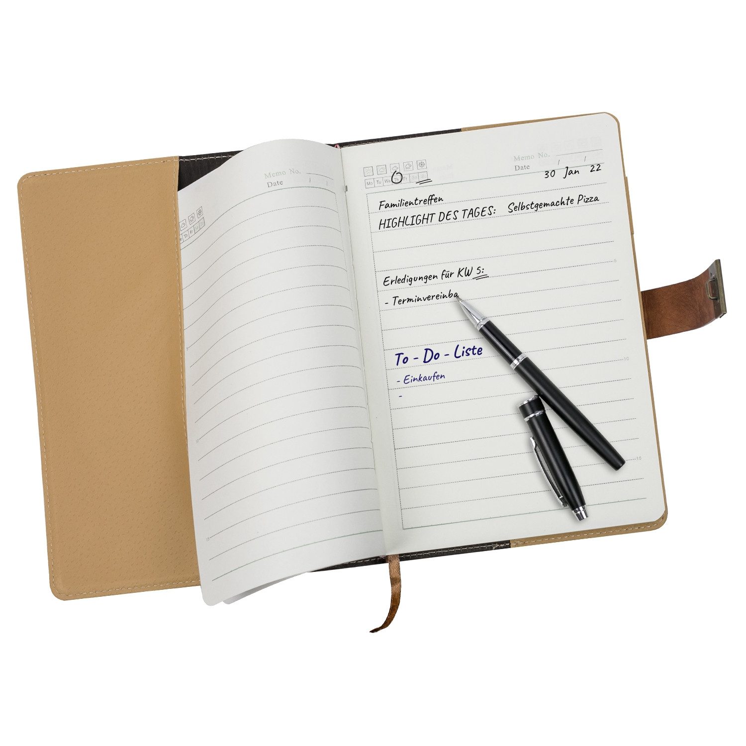 HMF Notizbuch Tagebuch mit Schloss, Notizbuch liniert mit Code, Vintage, Kunstleder, A5, 192 Seiten, Braun