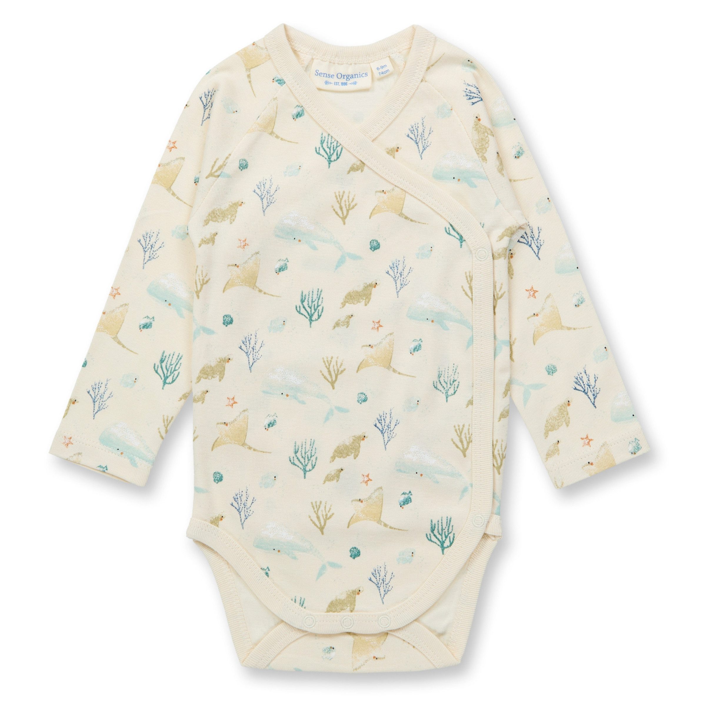 Sense Organics Wickelbody Sense Organics Ygon Baby Wrap Wickel - Body L/S Sealife Eggshell 50/56