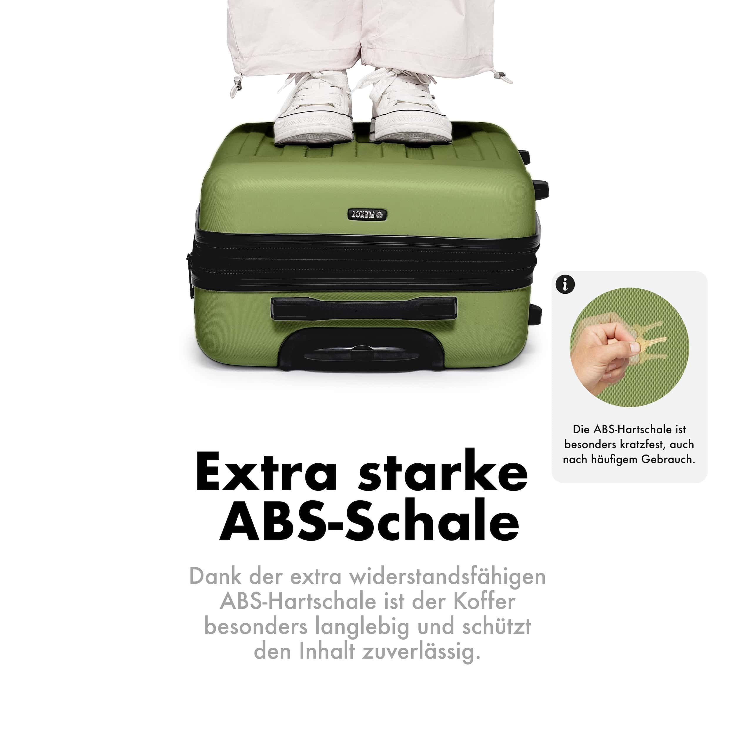 Flexot Hartschalen-Trolley F-3045 (Gr. M, L, XL) – Kofferset – ABS-Hartschale, 4 Rollen, Robuster und moderner Koffer mit vier 360° Rollen und Zahlenschloss