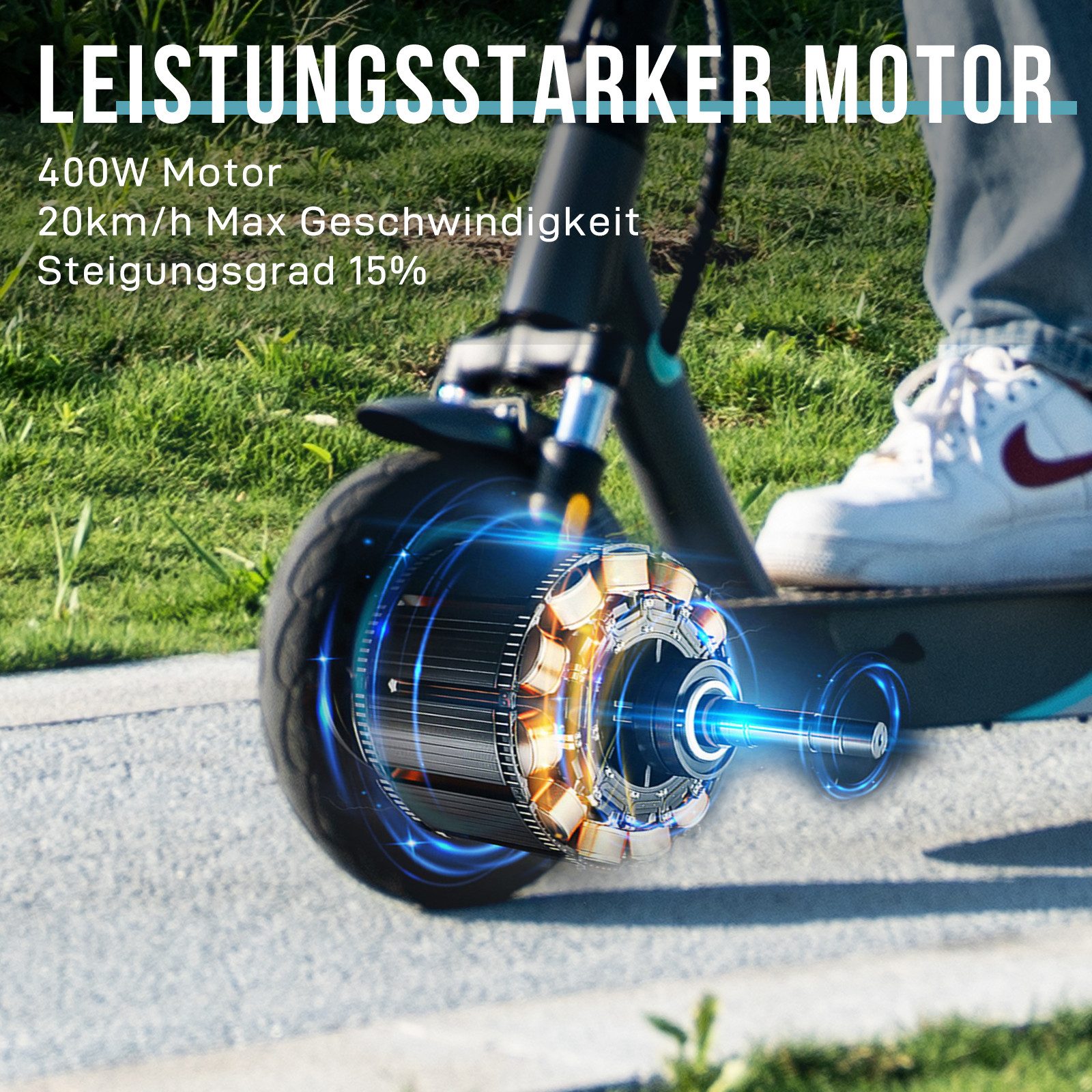 RCB TECH E-Scooter EV10KP mit Straßenzulassung (ABE), Komfortable Stoßdämpfung, APP, 400,00 W, 20,00 km/h, (1 tlg), mit Straßenzulassung