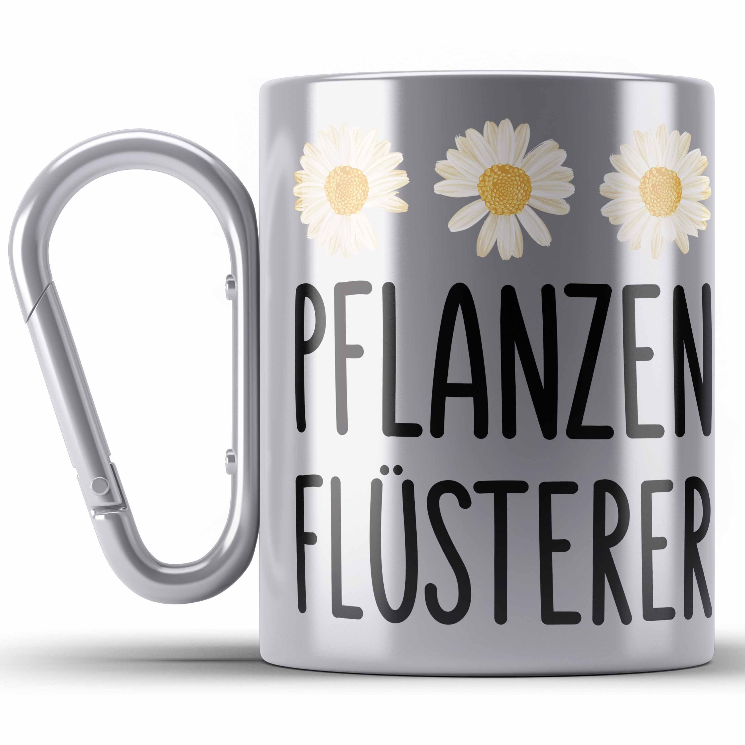 Trendation Thermotasse Pflanzenflüsterer Gärtner Edelstahl Tasse mit Spruch Garten Hobbygärtn Silber | Teetassen
