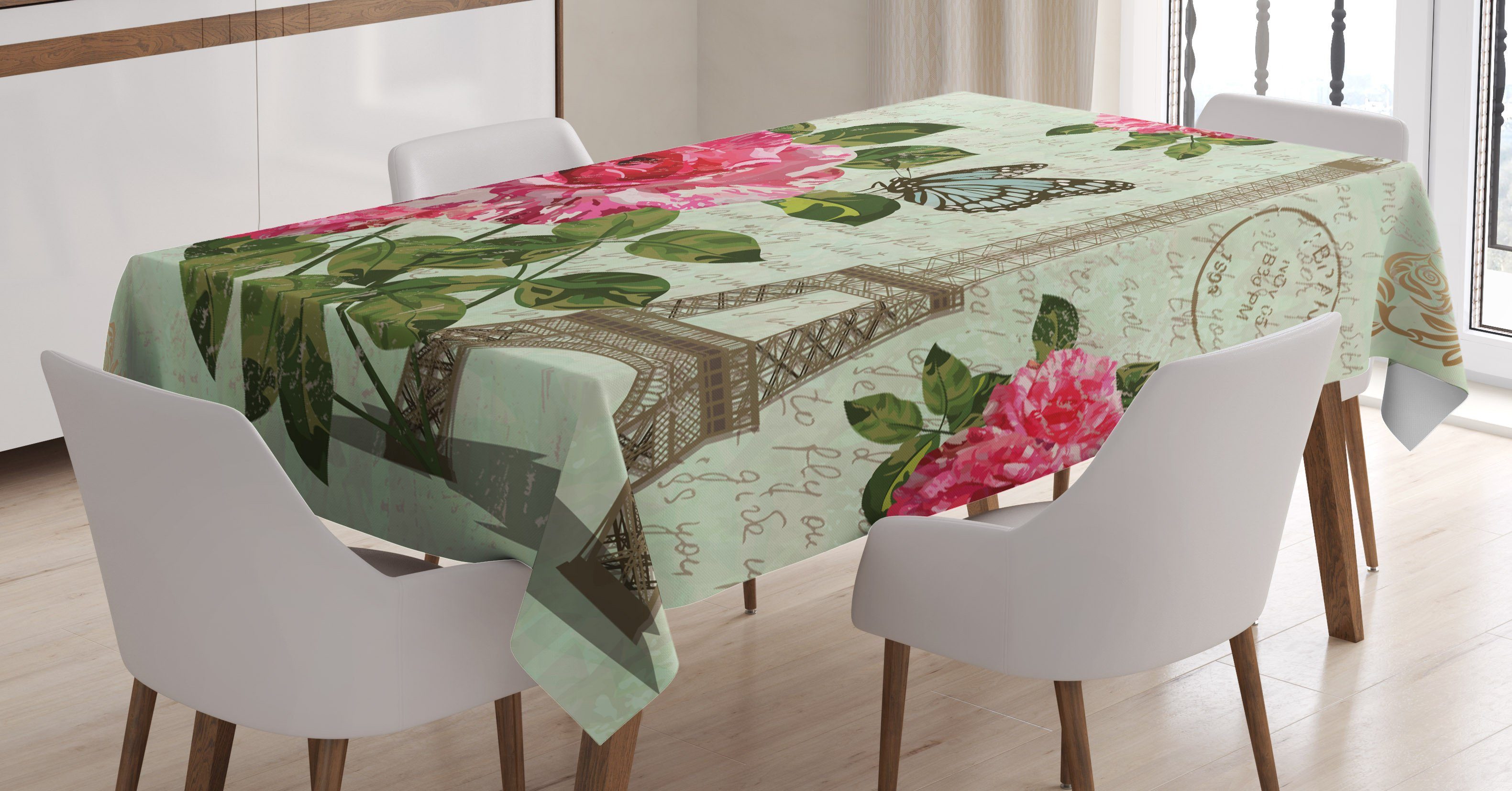 Abakuhaus Tischdecke Farbfest Waschbar Für den Außen Bereich geeignet Klare Farben, Bunt Shabby Pflanze Rosen Blatt