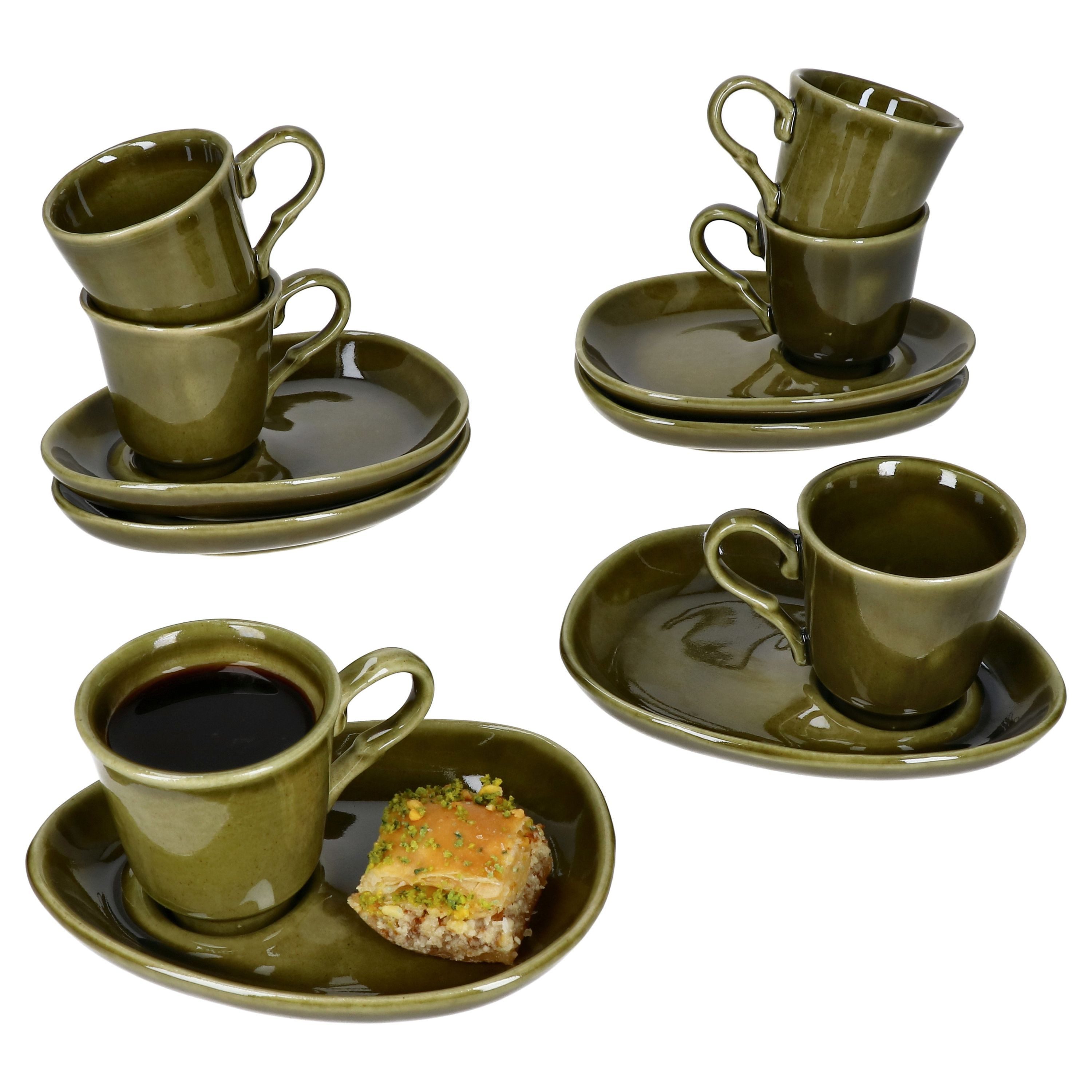 Tasse 6er Set MOKKA Espressotassen & Untertassen Olivgrün für 6 Personen