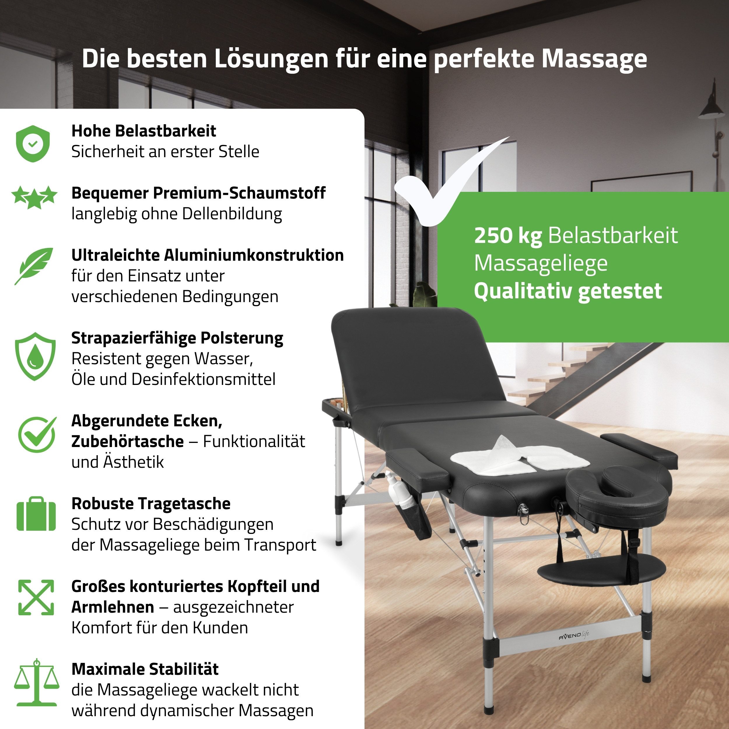 Habys Massageliege Adele Mobile Massagetisch Kosmetikliege Tragebares Schwarz