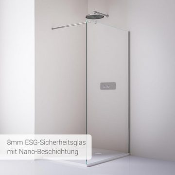 Bernstein Walk-in-Dusche EX101, Aluminium (Chrom), 8mm Nano Echtglas / Klarglas / Breite wählbar / Duschabtrennung