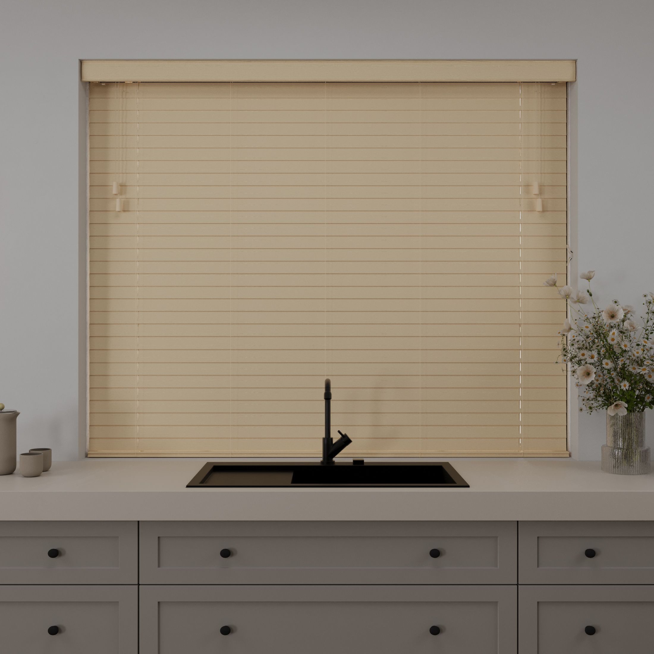 Cocoon Home Jalousie Holzjalousie 50mm Lammelen, Holz Jalousie in Breiten von 50 bis 240 cm, Halterung, Bohren, Echtholz, Bohrmontage, Innenjalousie 60 x 130 - Naturel