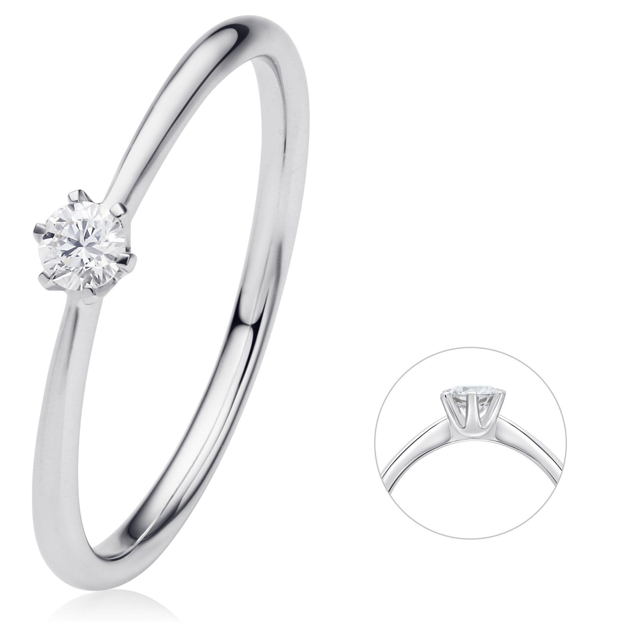 Brillant Diamant Diamantring ONE ct aus Damen 0.1 750 ELEMENT Ring Weißgold, Gold Schmuck