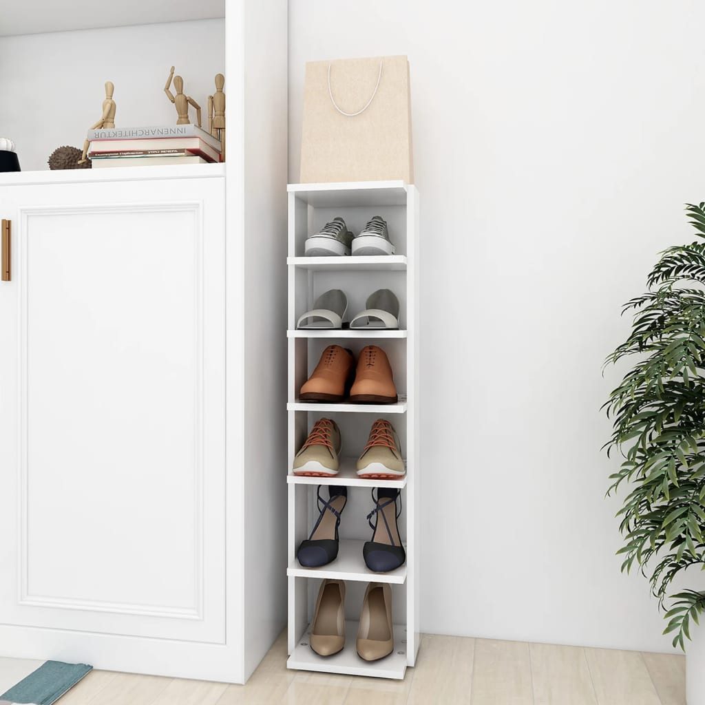 furnicato Schuhregal Schuhschrank Weiß 27,5 x 27 x 102 cm aus Holzwerkstoff, 1-tlg., Kompakter Regalschrank mit 6 Fächern für enge Ecken unter der Treppe