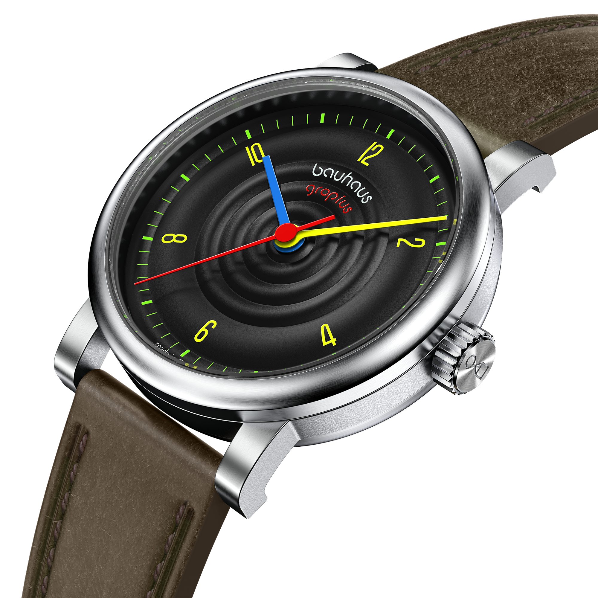 Walter Gropius Automatikuhr Made in Germany, Saphirglas, Sound of Bauhaus Automatik - WGA 802-07, Designeruhr, Lederarmband mit Easy-Release System, Edelstahlgehäuse