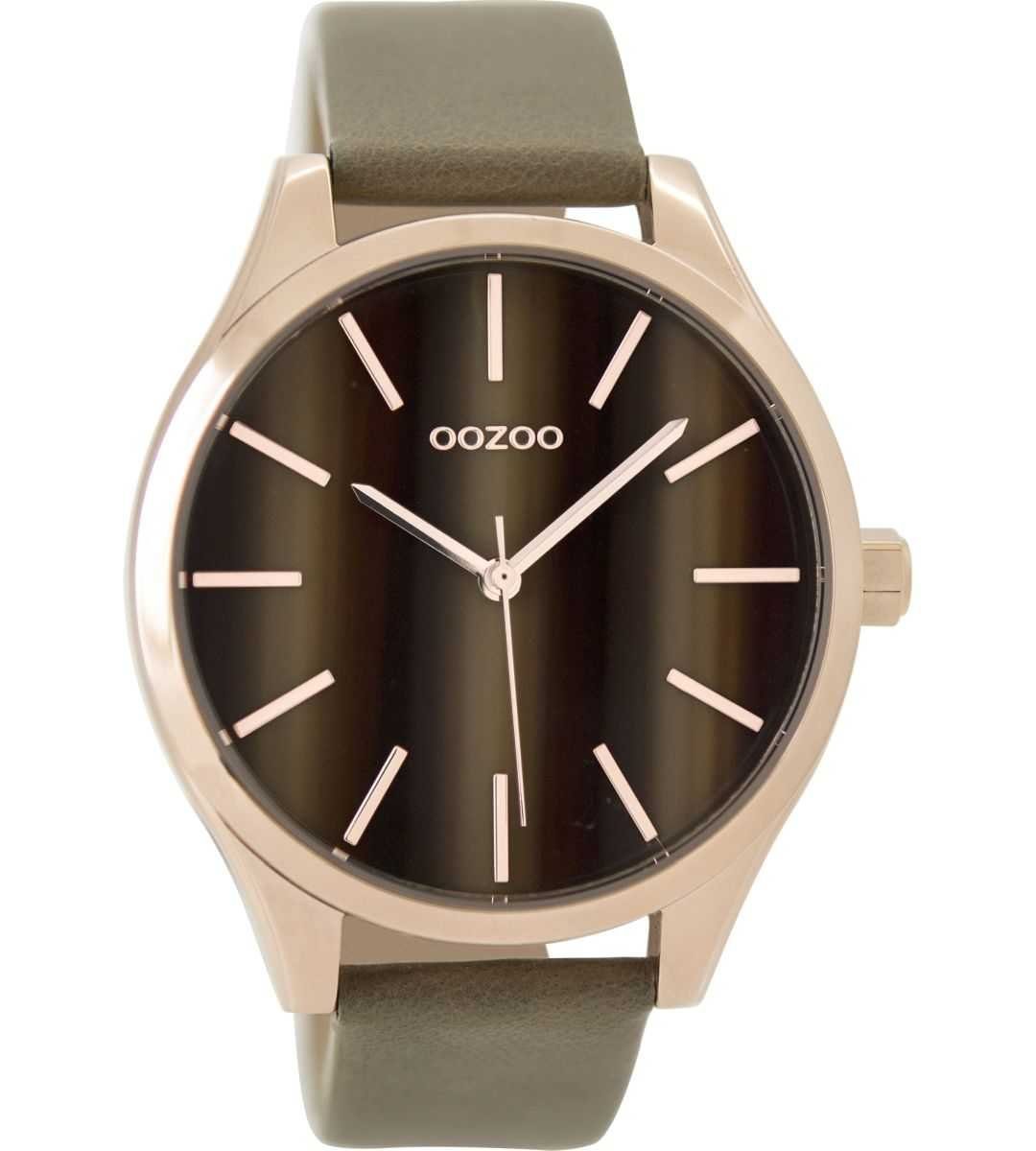 OOZOO Quarzuhr Damenuhr C9501 Rose Lederband Taupe 42 mm