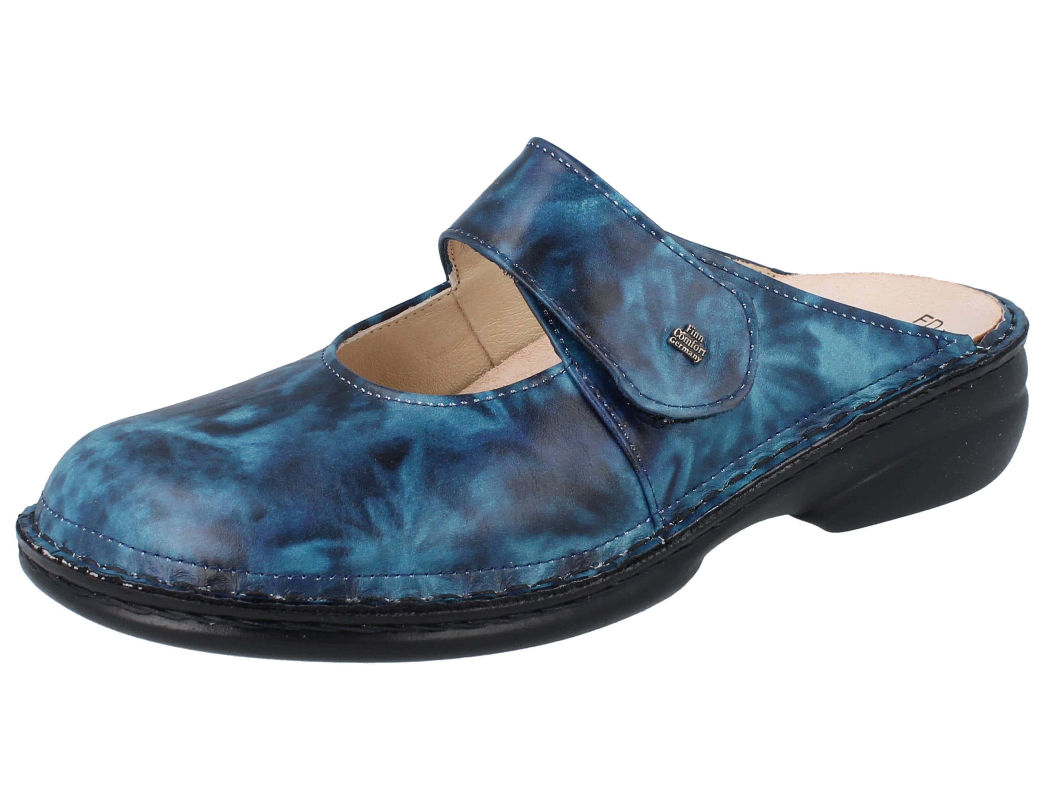 Finn Comfort FINN COMFORT Stanford Damen Clog blau blue gemustert Glattleder - Clog Wechselfußbett