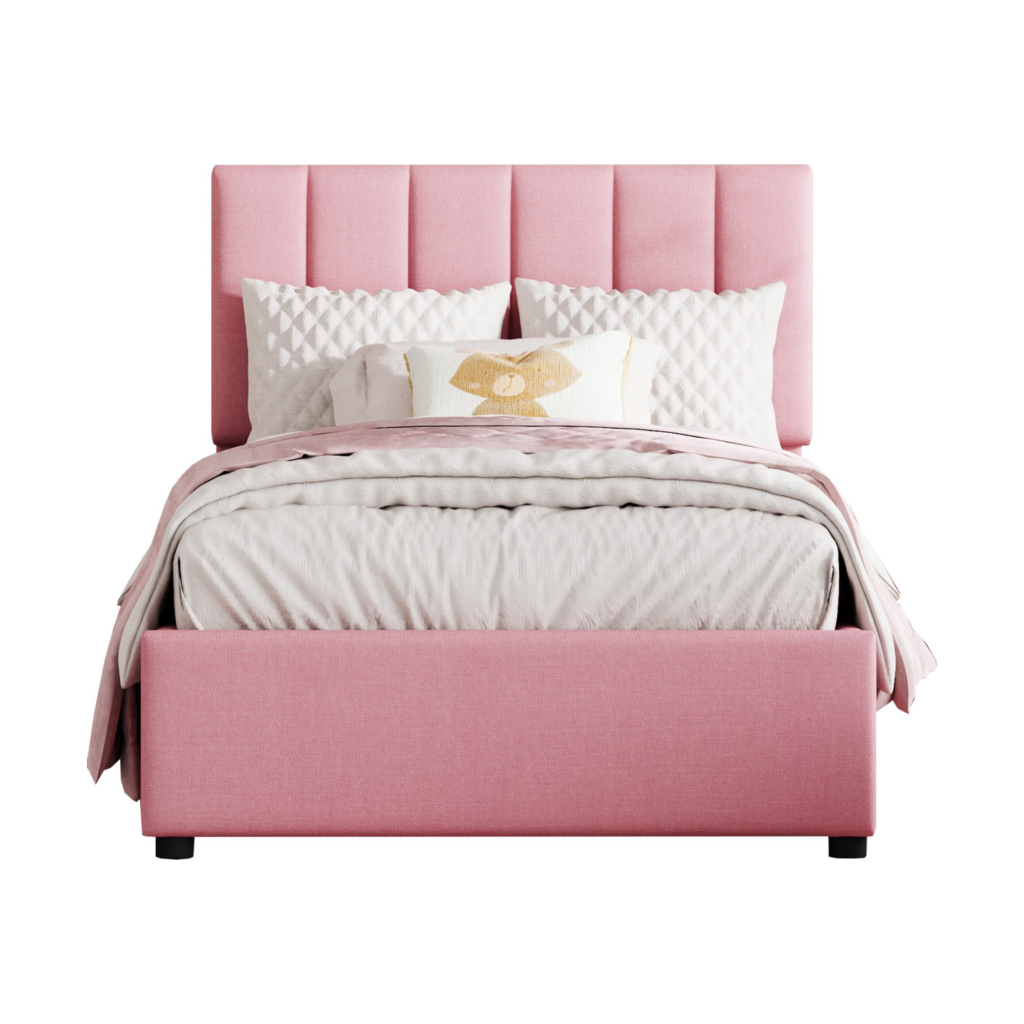 Flieks Polsterbett, Hydraulisches Stauraumbett Einzelbett 90x200cm Leinen günstig online kaufen