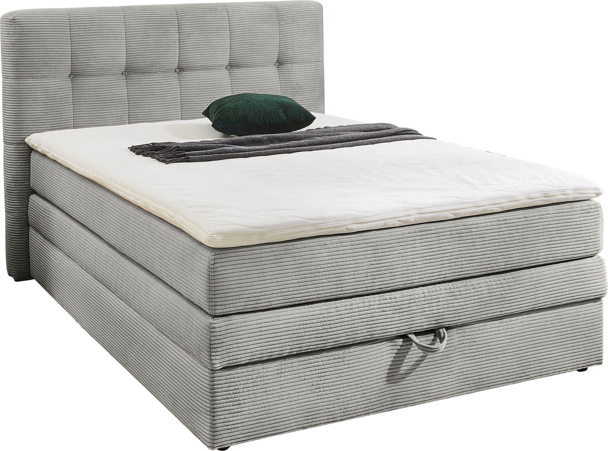 Jockenhöfer Gruppe Boxspringbett AMY in Cord, erhältlich in den Breiten 120cm & 140cm, mit Bettkasten & Topper