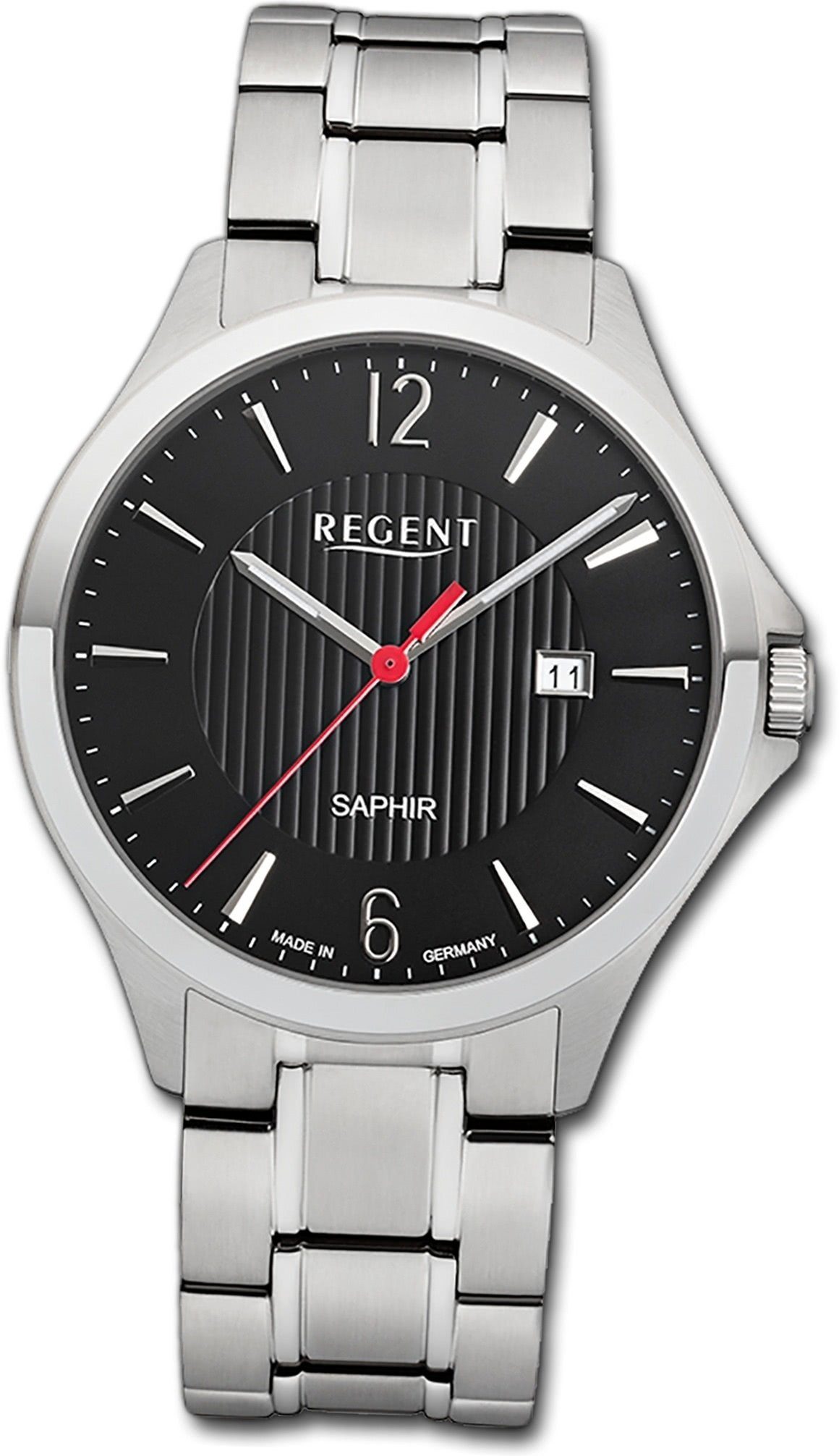 Regent Quarzuhr Regent Metall Herren Uhr GM-1632 Analog, Herrenuhr  Metallarmband, rundes Gehäuse, groß (ca. 41mm), schwarz
