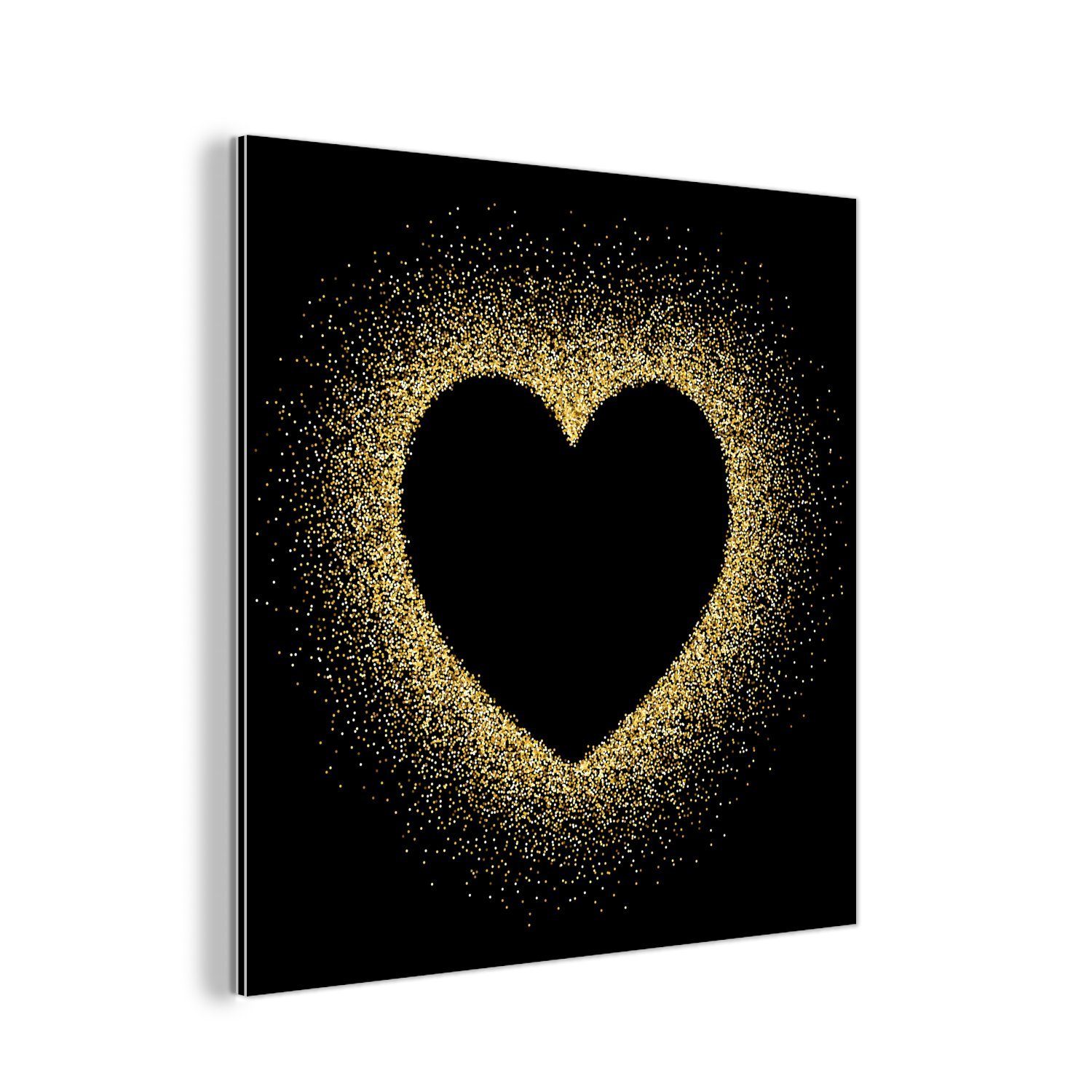 MuchoWow Metallbild Goldenes Herz auf schwarzem günstig online kaufen