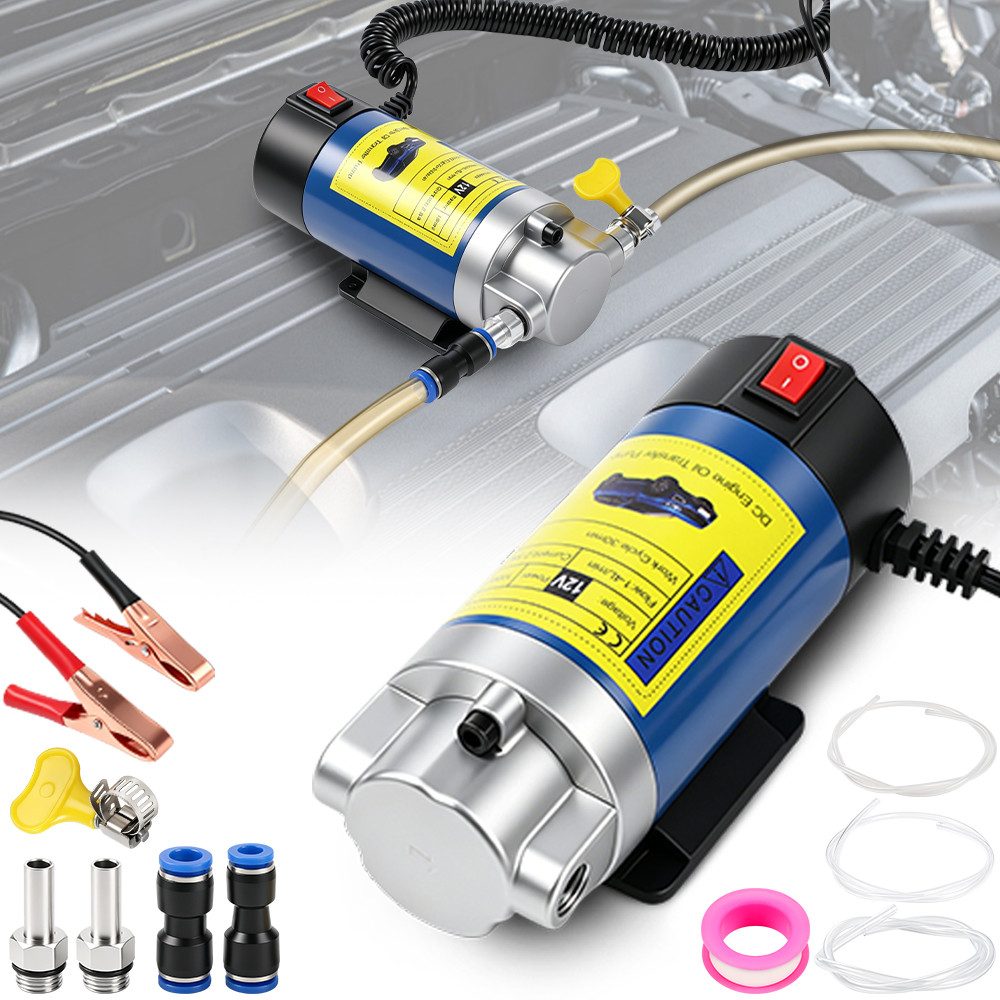 PRIISF Ölabsaugpumpe 12V Dieselpumpe Absaugpumpe Ölabsaugpumpe Ölpumpe Ölwechselpumpe 100W (1-4L/min Tragbare Elektrische Umfüllpumpe Tauchpumpe Auto Heizölpumpe, Selbstsaugend Kraftstoffpumpen Heizöl Motoröl Diesel Ölwechsel), Ölpumpenextraktor für Auto