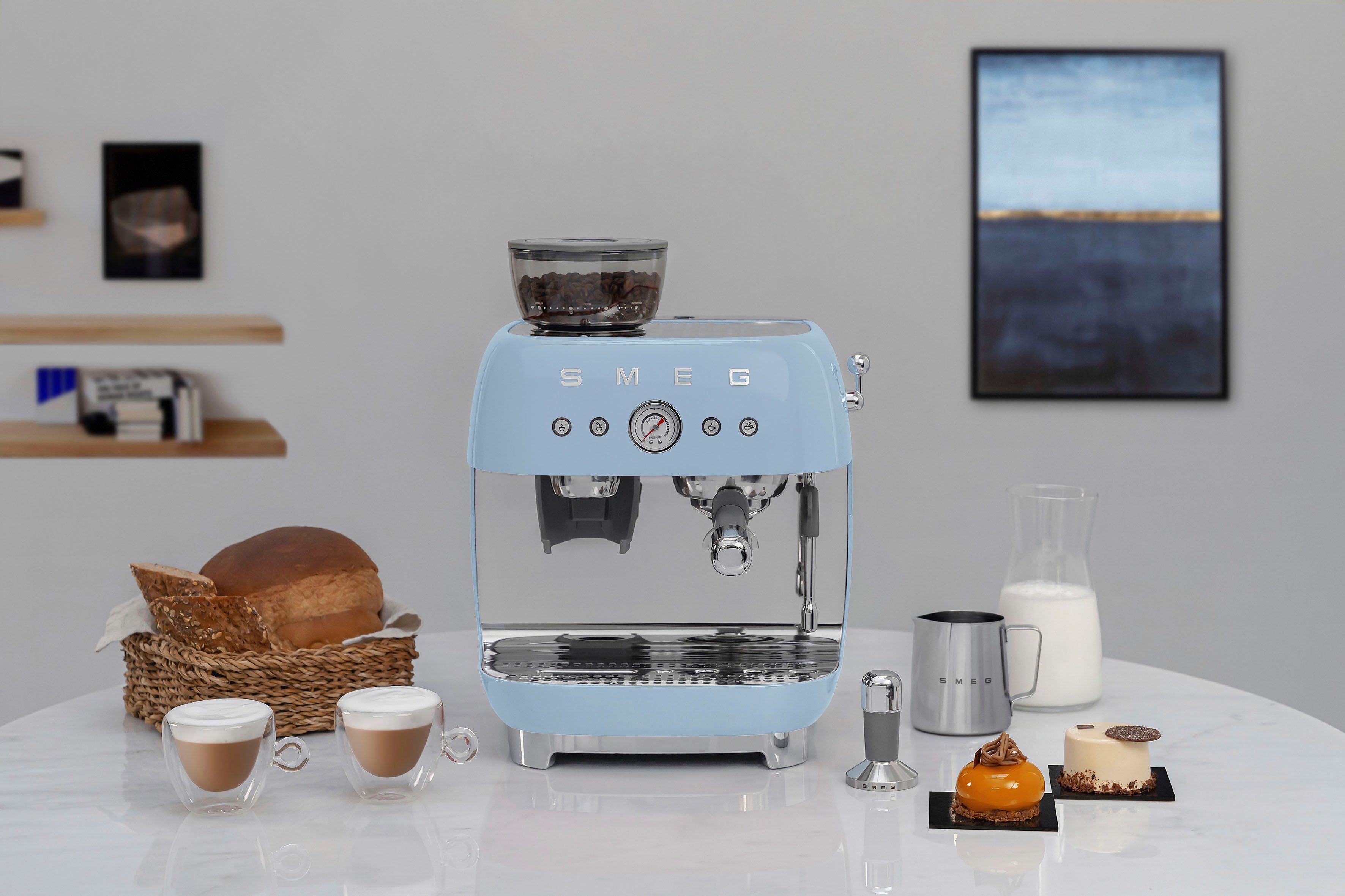 Smeg Espressomaschine EGF03PBEU, integrierter mit Kaffeemühle