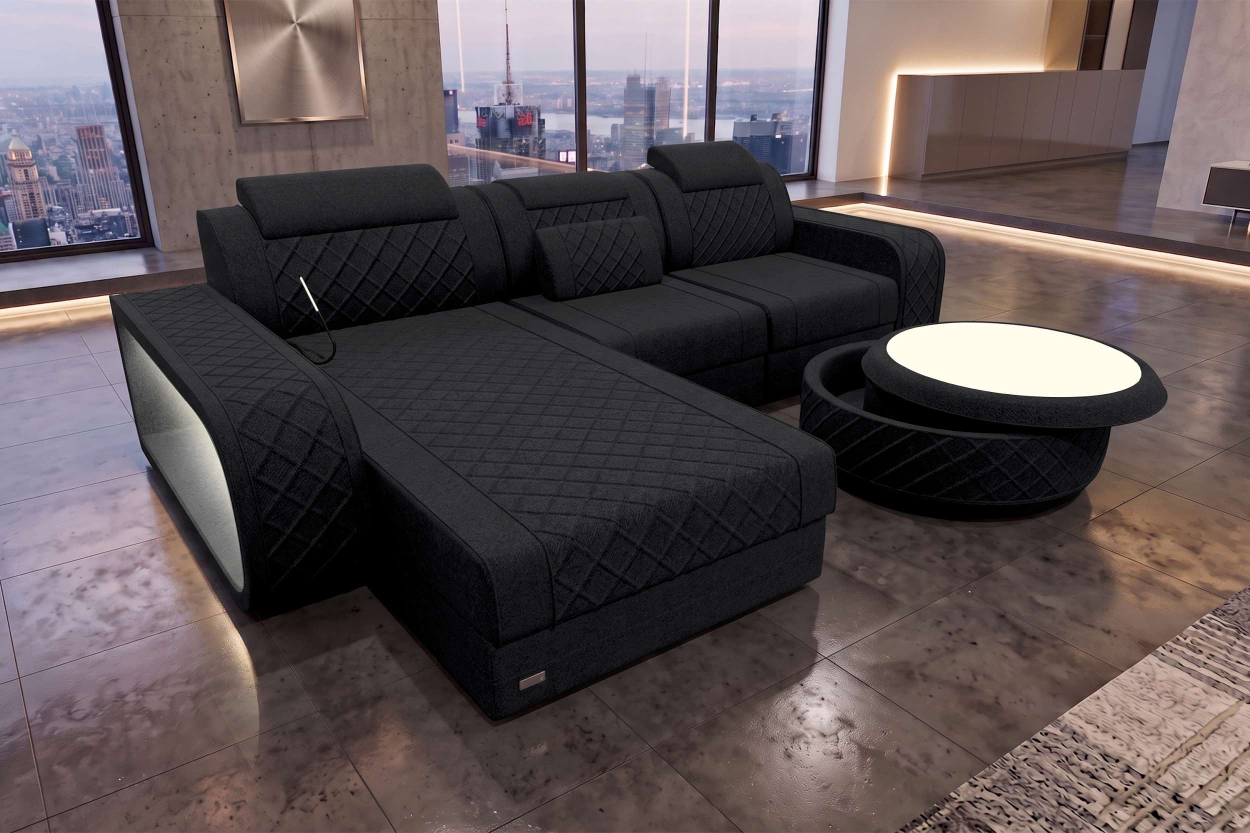 Sofa Dreams Ecksofa Ecksofa Berlin L Form Stoffsofa, Ecksofa, L-Form, mit LED, ausziehbare Bettfunktion, Designersofa