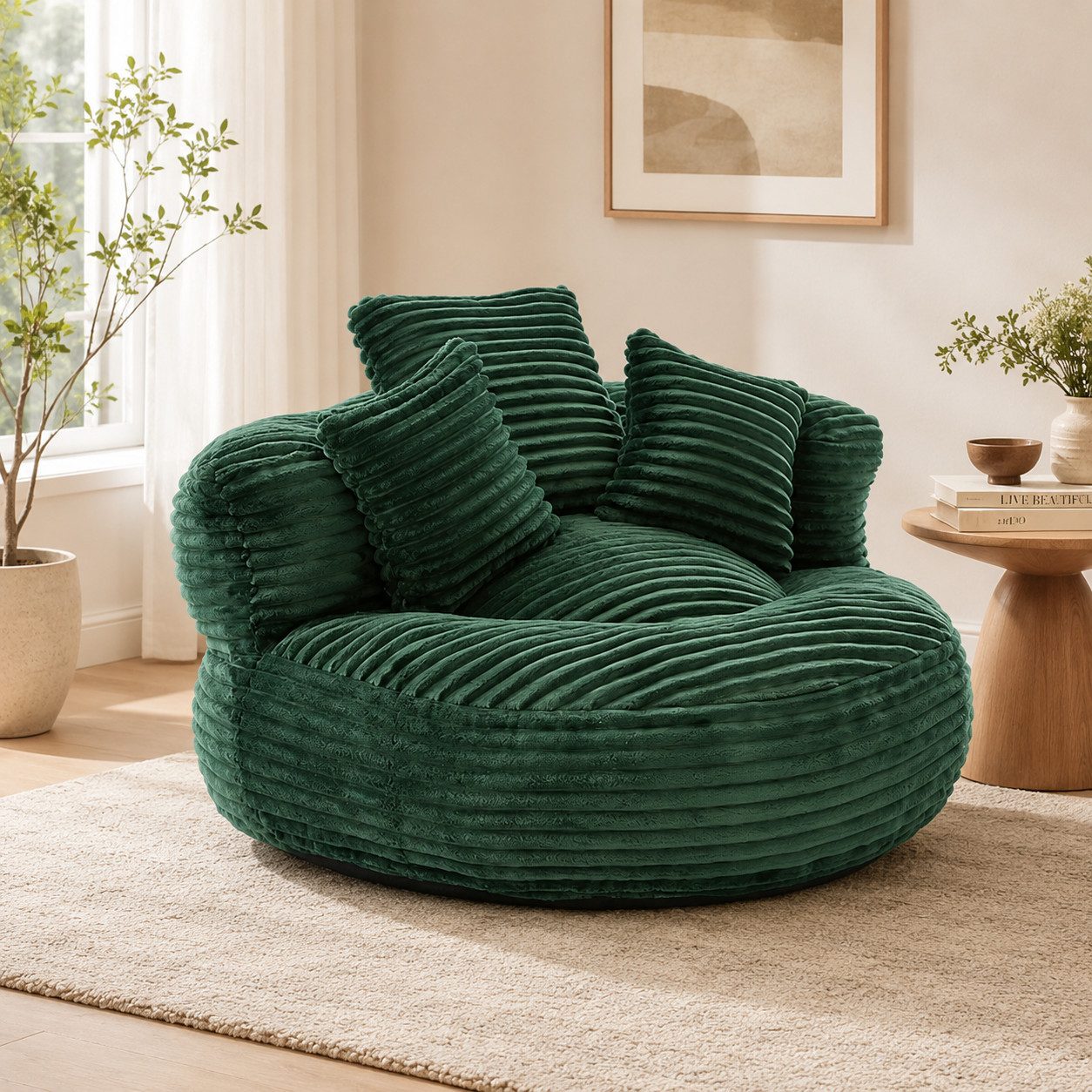 BlingBin Sitzsack Cordstoff-Sofa, Lazy Sofa (Sofa, 1 St., 108 x 108 x 52 cm), Mit drei Kissen, für Erwachsene und Kinder gleichermaßen geeignet