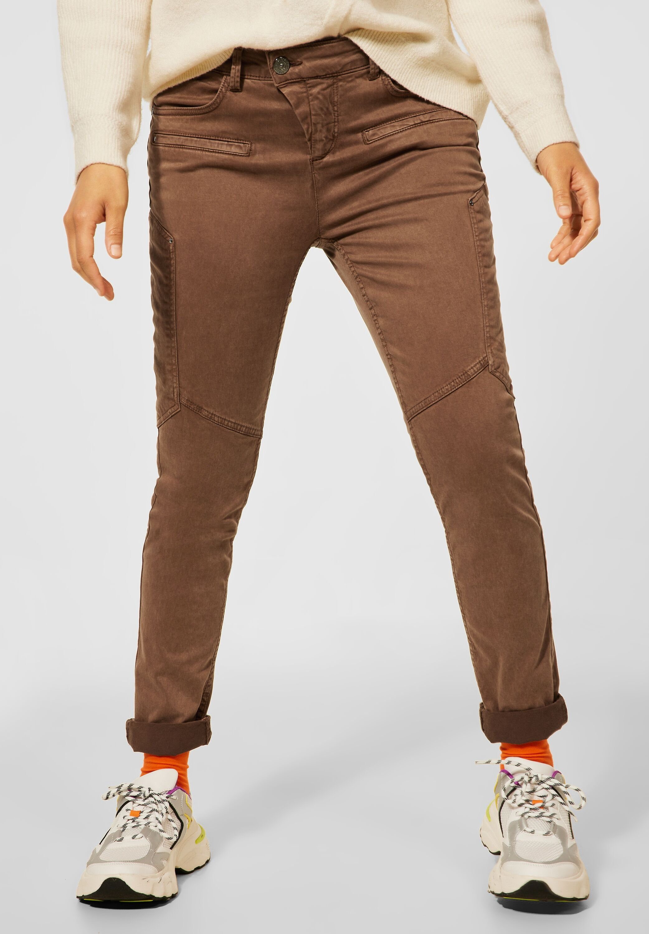 STREET ONE Stoffhose Street One Slim Fit Hose in Lyocell in Soft Toffe (1-tlg) Taschen soft toffee