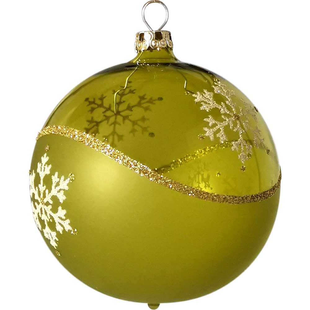 handdekoriert (6 Weihnachtsbaumkugel Kristallwelle Glasdesign Weihnachtskugel-Set St), moosgrün Thüringer mundgeblasen,