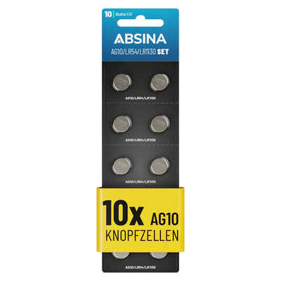 ABSINA AG10 LR1130 Knopfzelle 10er Pack - 1,5V Alkaline Knopfzellen Knopfzelle, (1 St)