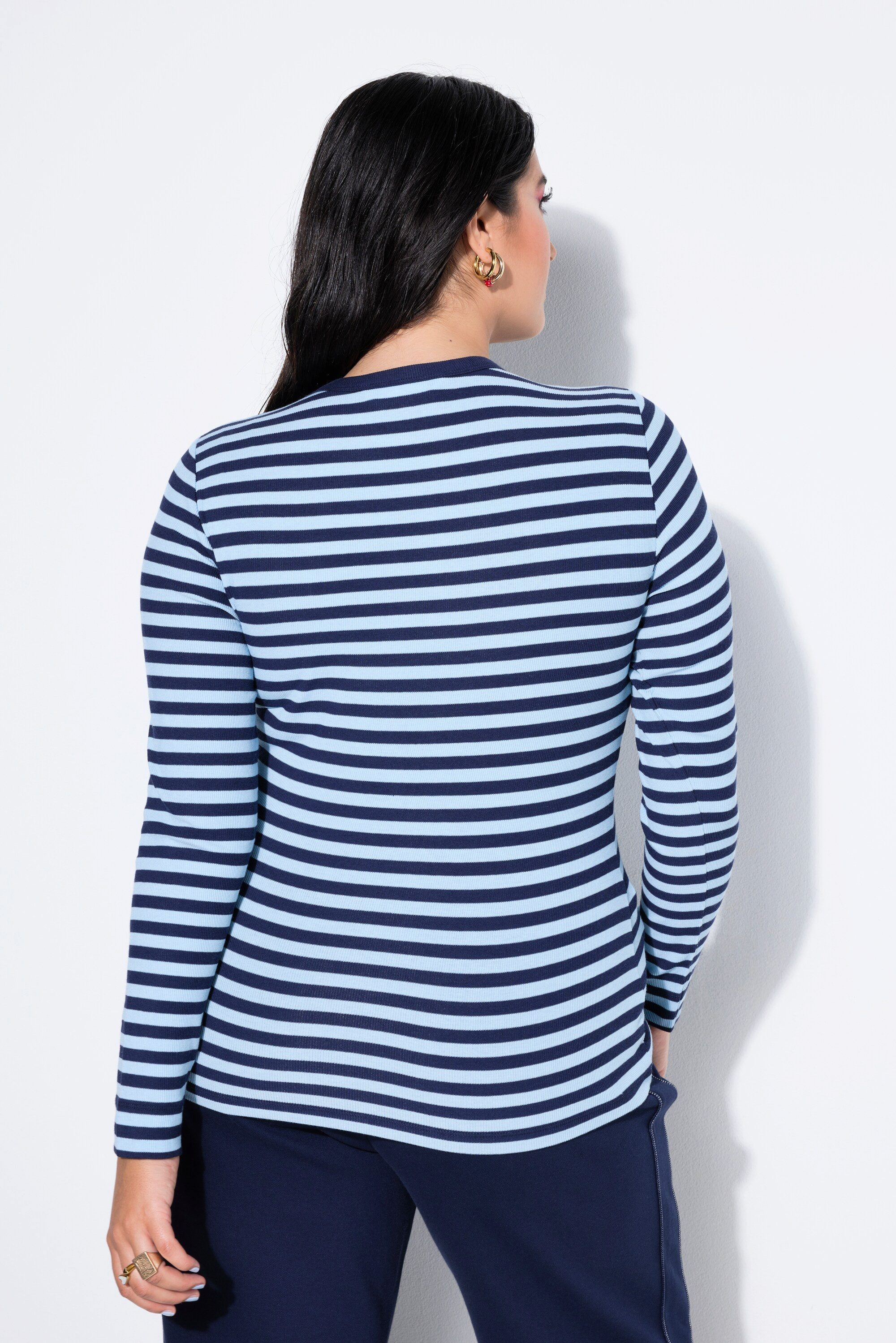 Studio Untold Longsleeve Shirt Slim Shape Ringel Rippjersey Langarm günstig online kaufen