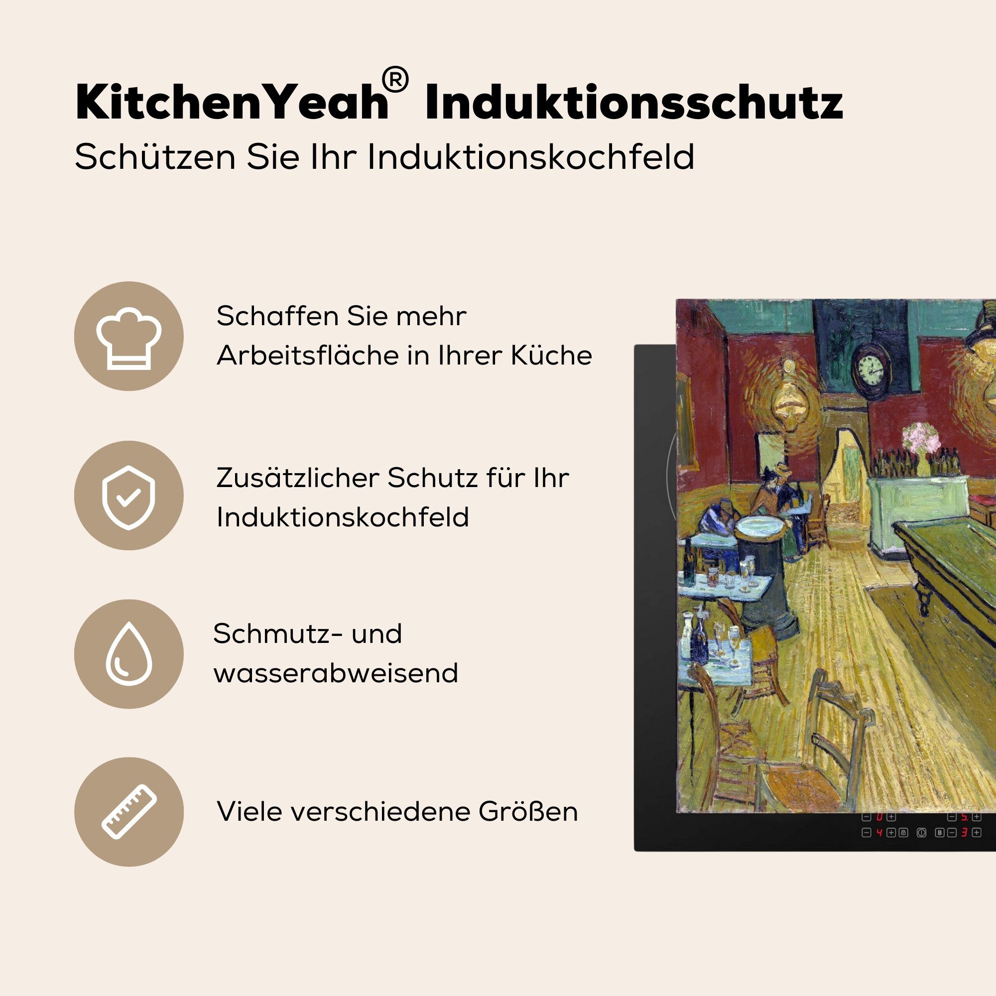 Vinyl, 59x52 Vincent - van Ceranfeldabdeckung Nachtcafé (1 Induktionsmatte Gogh, Das MuchoWow küche, die Herdblende-/Abdeckplatte cm, für tlg),