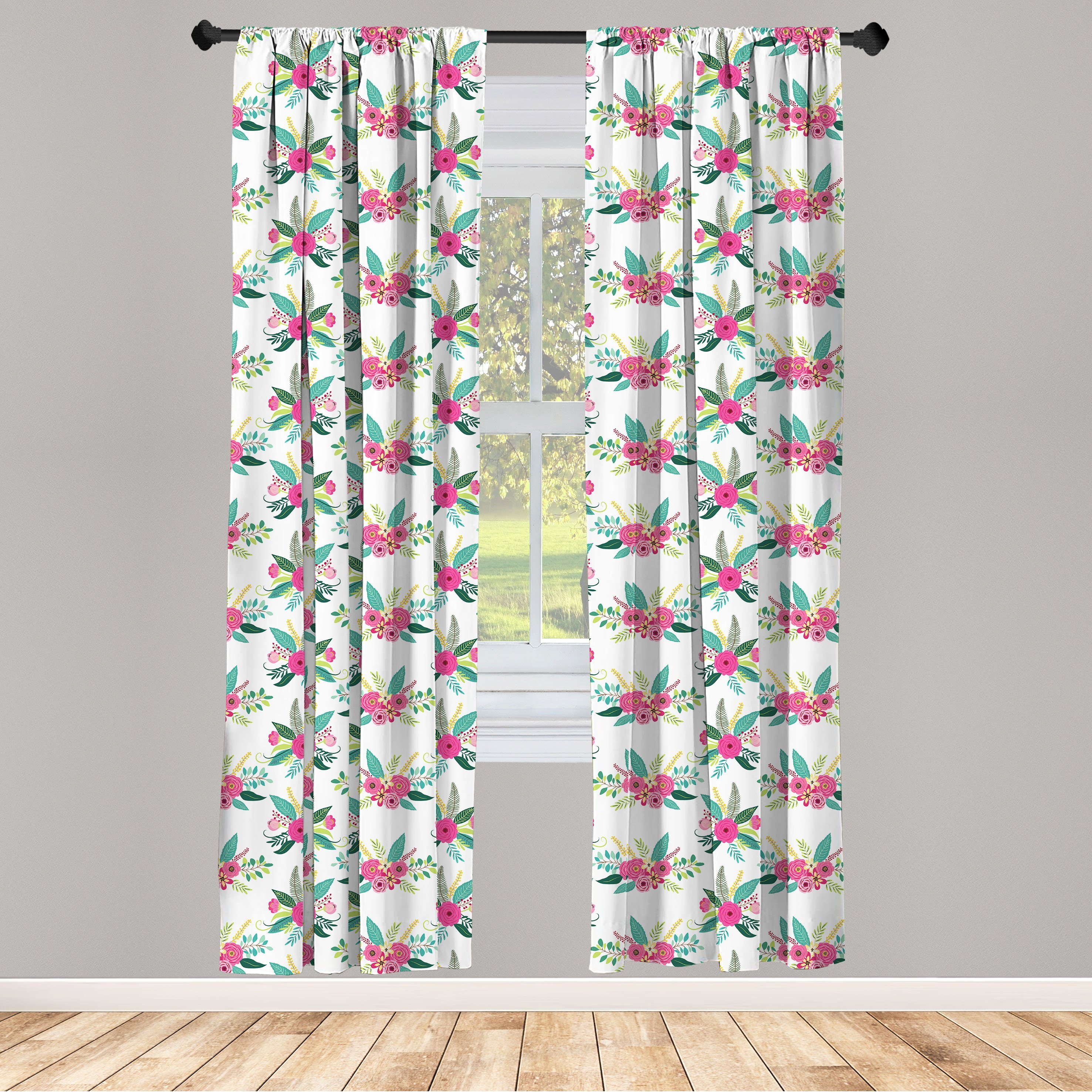 Gardine Vorhang für Wohnzimmer Schlafzimmer Dekor, Abakuhaus, Microfaser, Garten-Kunst Vintage Rustikale Blumen