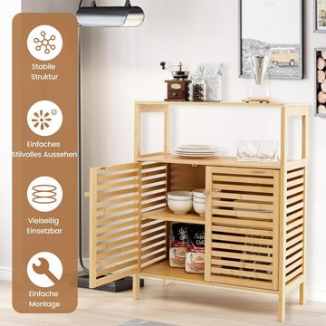 KOMFOTTEU Garderobenschrank Bambus-Bodenschrank mit Türen und offenen Regalen