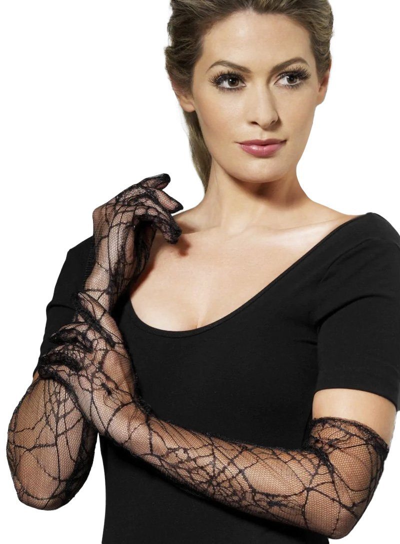 Metamorph Hexen-Kostüm Spinnennetz Handschuhe, Netzhandschuhe für die schwarze Witwe