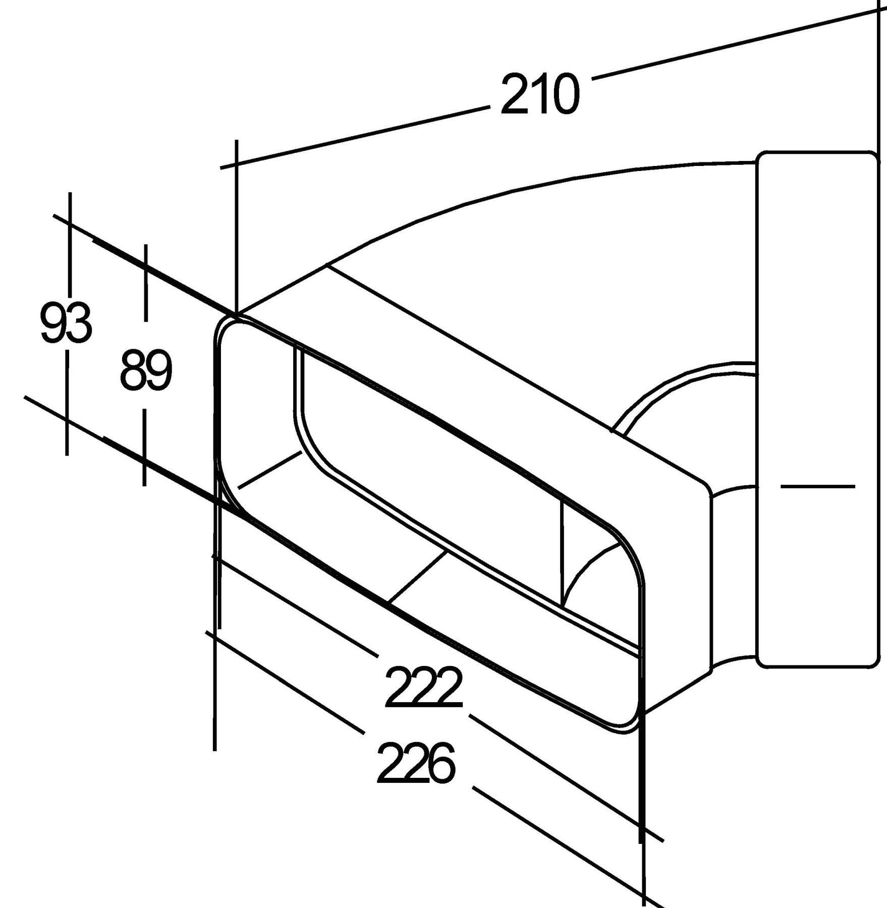 Wallair Montagezubehör Dunstabzugshaube Flachkanal 222x89mm mit Muffe 45° Bogen waagerecht Lüftungsbogen Küche (1 St)