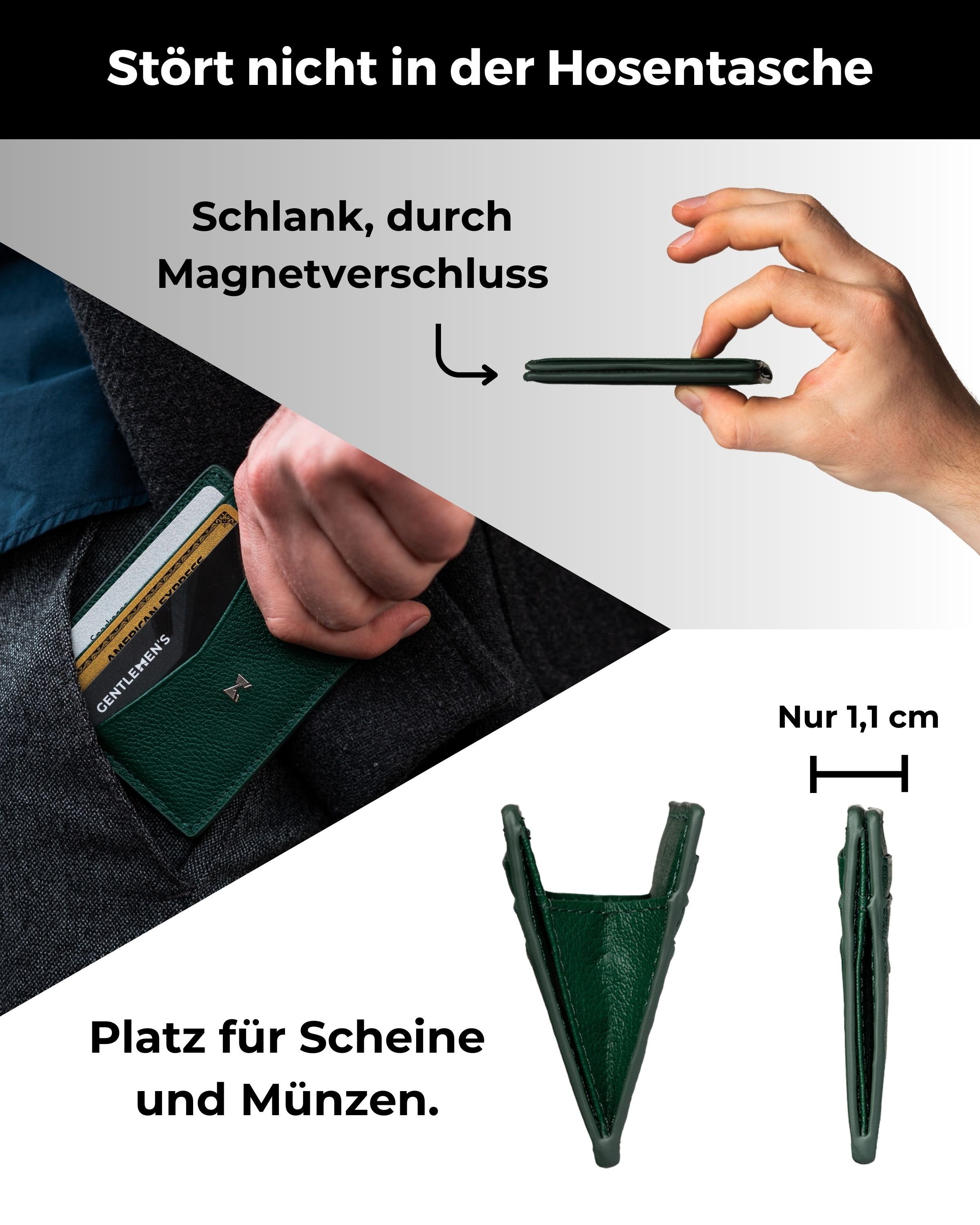 Gentlemen's Kartenetui - Kreditkartenetui mit Münzfach & RFID Schutz - Slim Wallet Herren, Slim Wallet Herren mit Scheinfach und AirTag-Fach