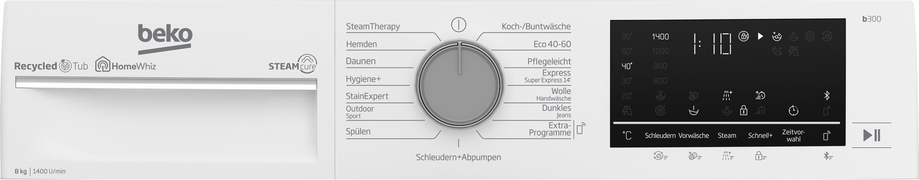 8 Waschmaschine b300 - allergenfrei 99% SteamCure U/min, kg, B3WFU58415W1, BEKO 1400