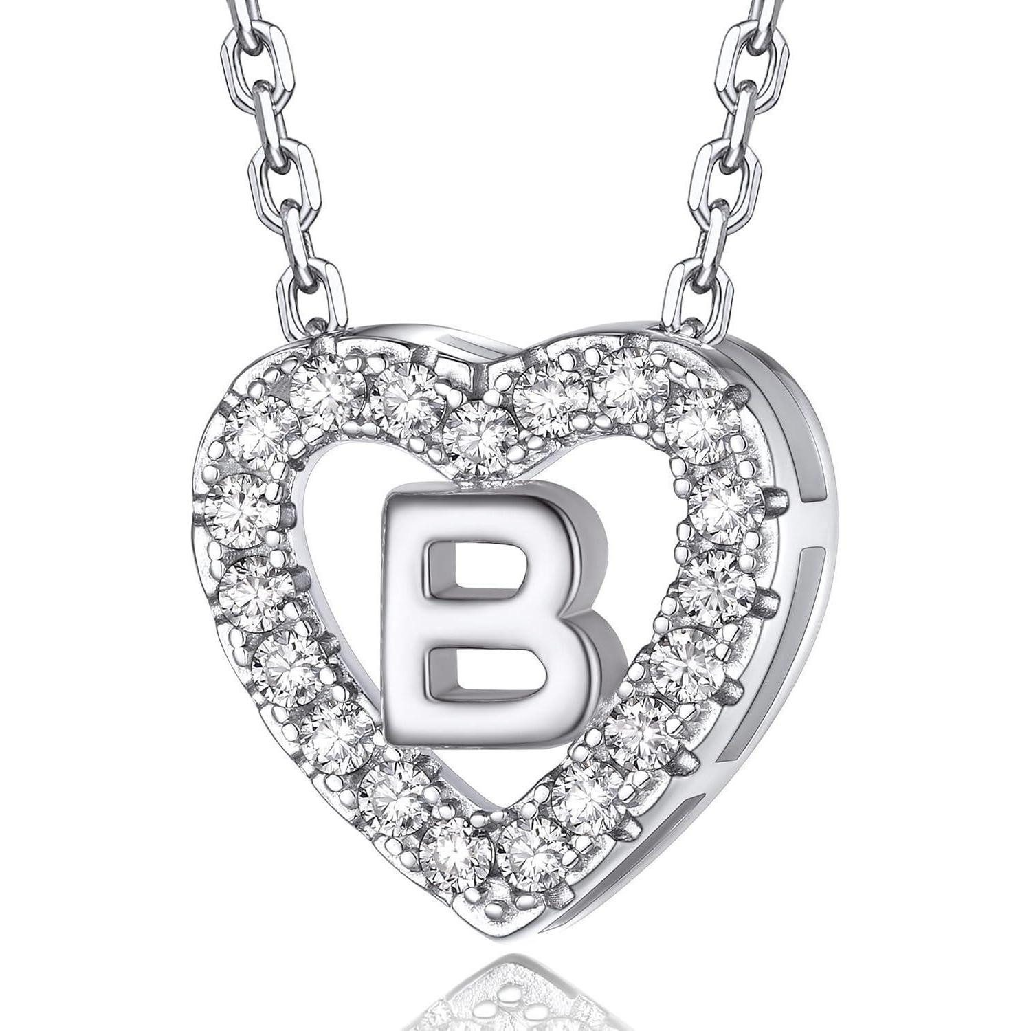 LuxusKollektion Kette und Anhänger Set Herz Kette mit Buchstaben Anhänger Moissanit Diamant Initialen