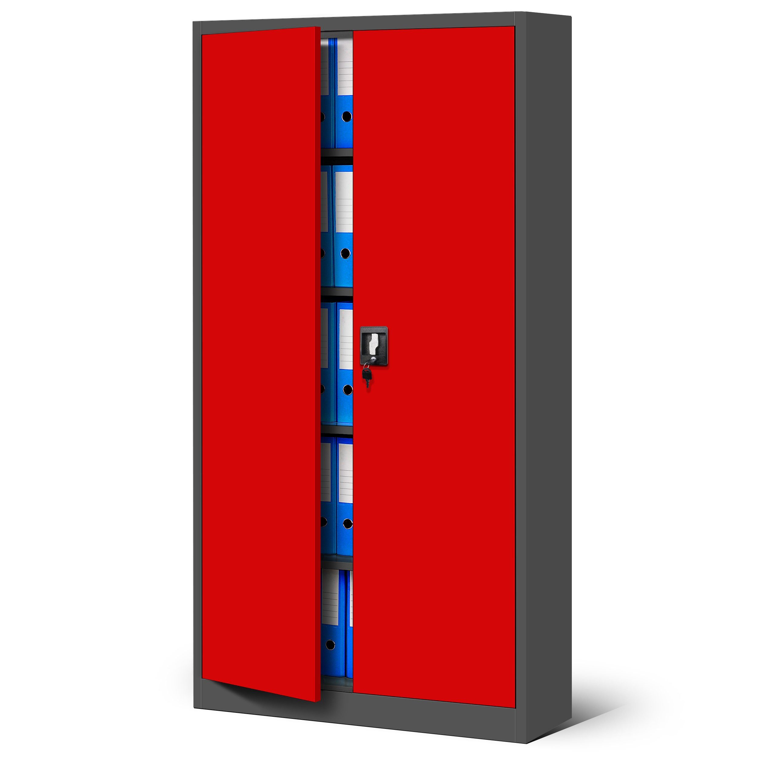Jan Nowak Aktenschrank Metall Büroschrank abschließbar 90 cm JAN 4 Böden Stahl (Ordnerschrank Aktenschrank Büro Kanzlei Praxis Sozialraum, 0,6 mm 185 x 90 x 45 cm Wandmontage 50 Ordner 2 Schlüssel) Pulverbeschichtet Schloss robust langlebig 16 Farben