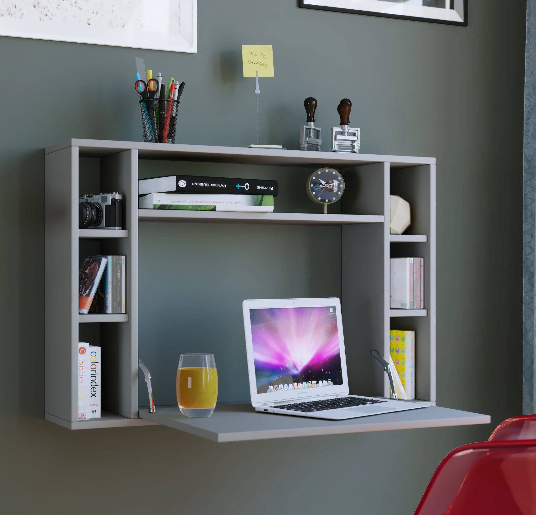 VCM Schreibtisch Wandila Computertisch B. 90 x T. 20 x H. 60 cm, Klapptisch mit 1 Tür, Wandmontage, fürs Homeoffice Büro – Bild 3 von 5