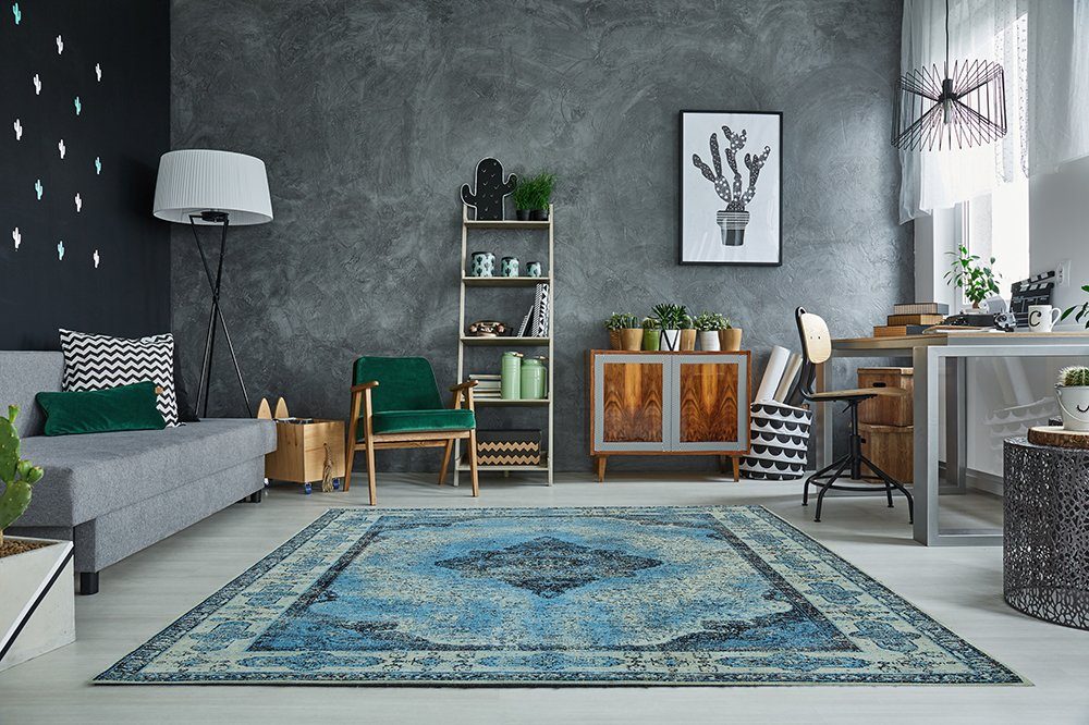 Teppich PURE UNIQUE 240x160cm blau, riess-ambiente, rechteckig, Höhe: 10 mm, geometrische Muster · orientalischer Stil · Wohnzimmer